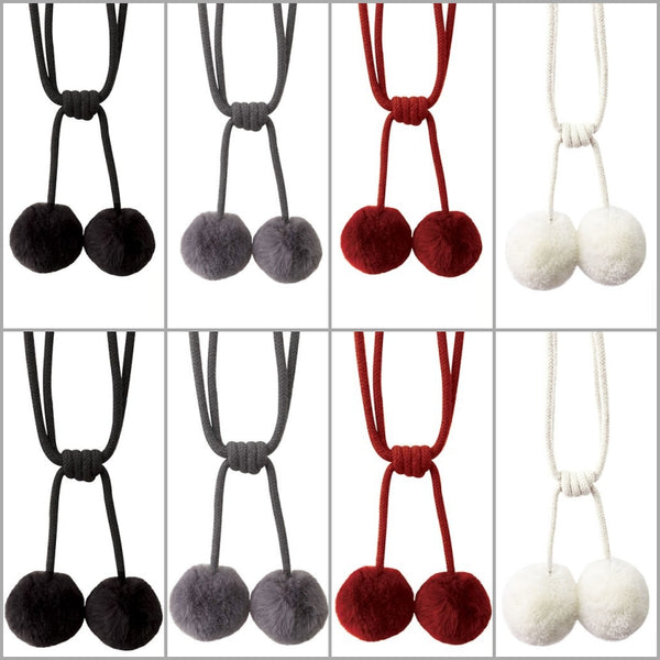 10x Stunning Pompom Style Curtain Tieback / Fluffy Curtain Tie Backs - Jones® - Black/Silver/Cranberry/Cream - www.mydecorstore.co.uk